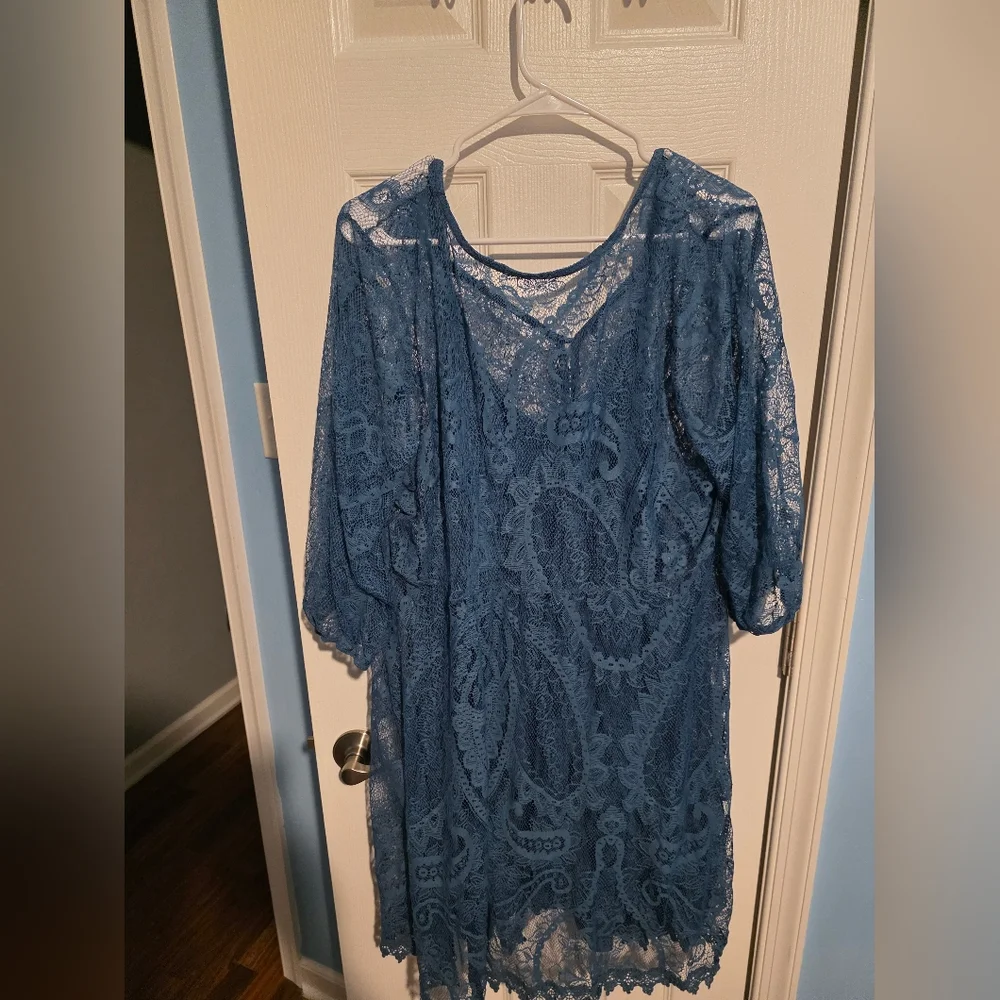 Torrid Blue/Green Lace Dress With Slip - Picture 2 of 7